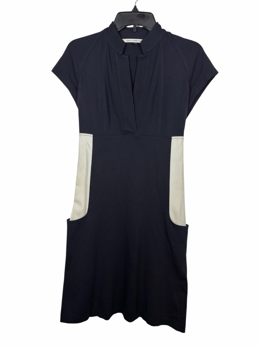 Diane Von Furstenberg Women’s “Holland” Colorblock Midi Dress Navy & White SZ 4